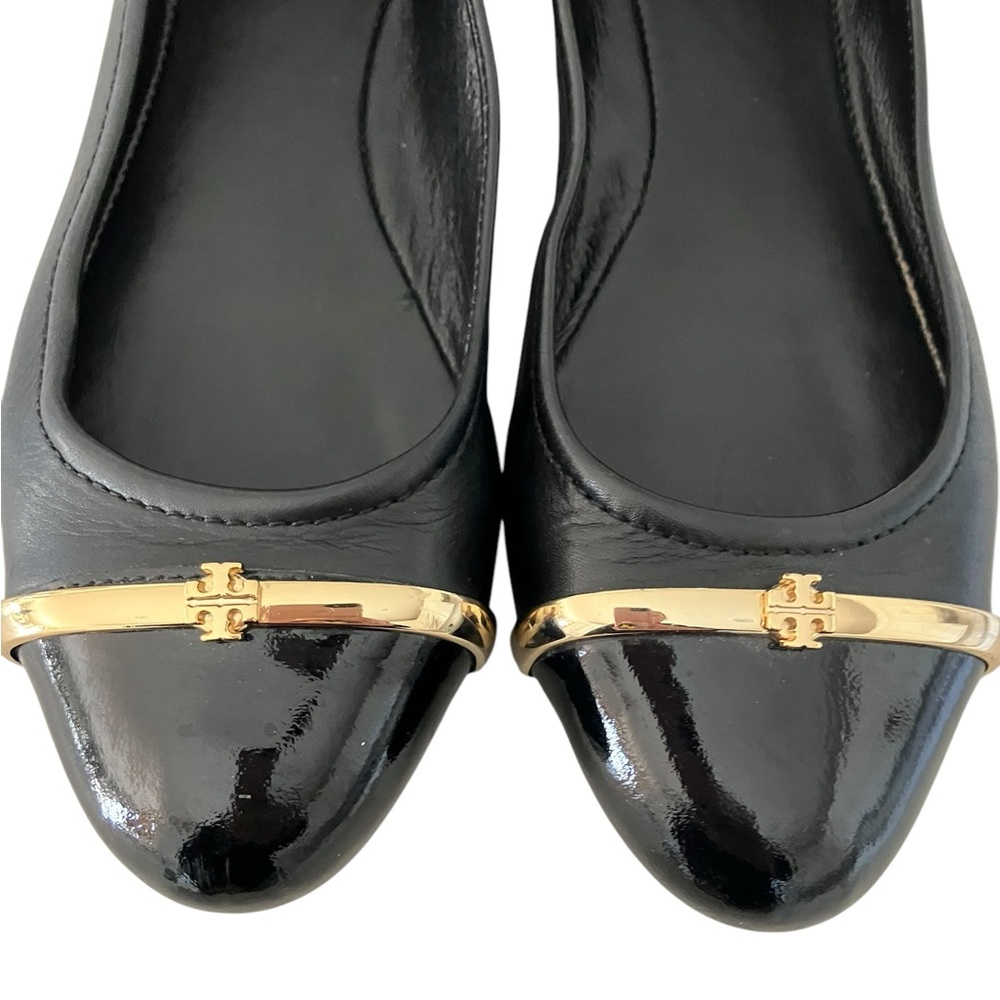 Tory Burch Pacey Black Patent Cap Toe Leather Ballet Flats 8M